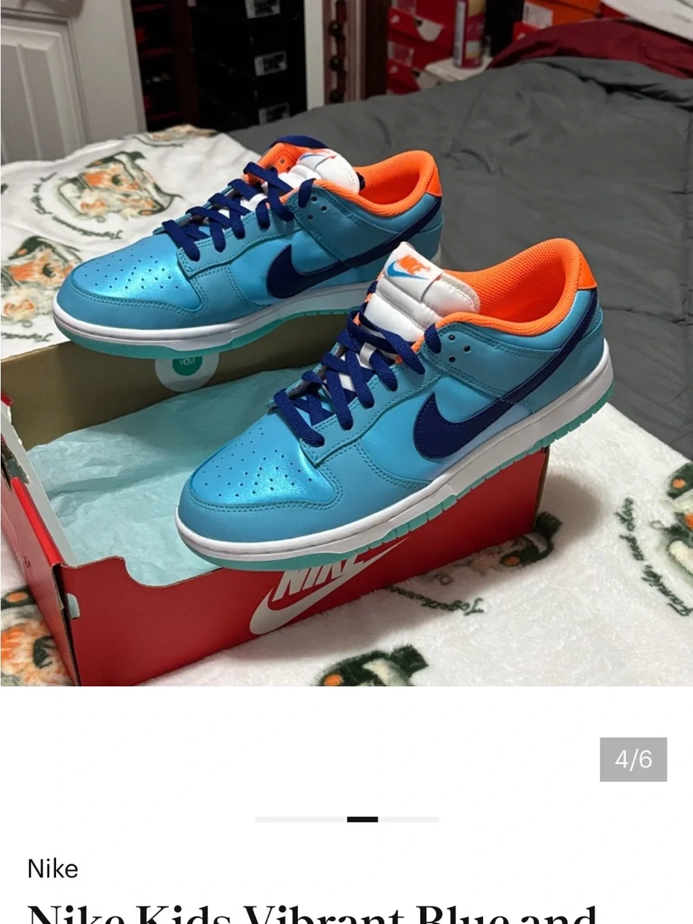 Men’s Nike dunk low Top Sneakers in Turquoise Blue with Orange Accents